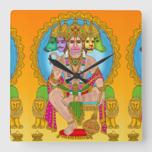 Hanuman Ji Square Clock   Hindu Lord Hanuman Spiri Vierkante Klok