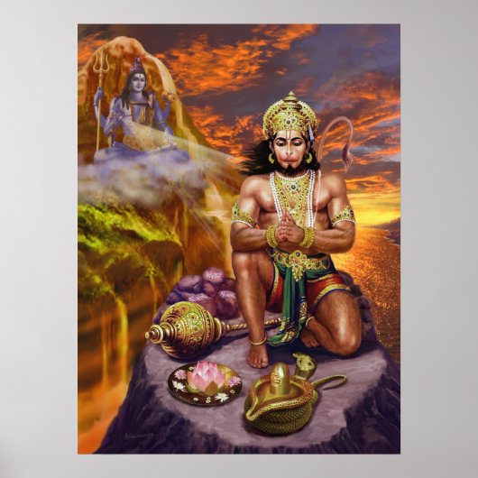 Hanuman Receiving Shiva's zegeningen Poster (Voorkant)
