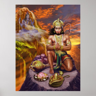 Hanuman Receiving Shiva's zegeningen Poster
