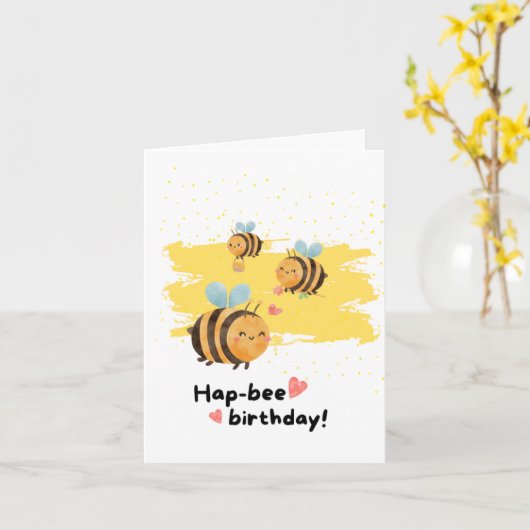 Hap-Bee Puns Verjaardag Kaart (Gele Bloem)
