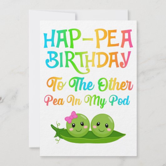 Hap-pea Birthday naar andere erwt in mijn peul Save The Date (Voorkant)