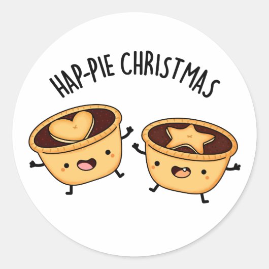 Hap-pie Kerstmis Grappige Kersttaart Pun Ronde Sticker (Voorkant)
