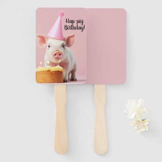 Hap-pig Verjaardag! Handwaaier (Voorkant en achterkant)