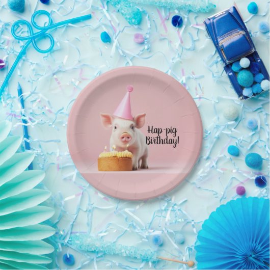 Hap-pig Verjaardag! Papieren Bordje (Feest)