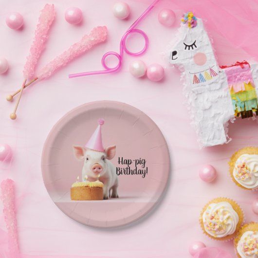 Hap-pig Verjaardag! Papieren Bordje (Feest)