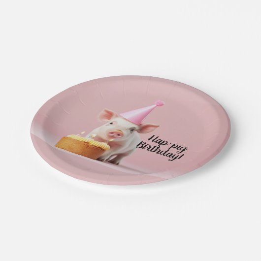 Hap-pig Verjaardag! Papieren Bordje (Gekanteld)