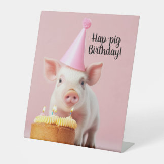 Hap-pig Verjaardag! Reclamebord Met Voetstuk
