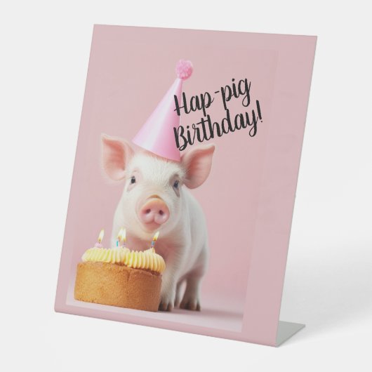Hap-pig Verjaardag! Reclamebord Met Voetstuk (Voorkant)