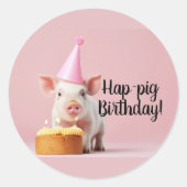 Hap-pig Verjaardag! Ronde Sticker (Voorkant)