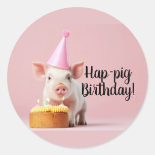Hap-pig Verjaardag! Ronde Sticker