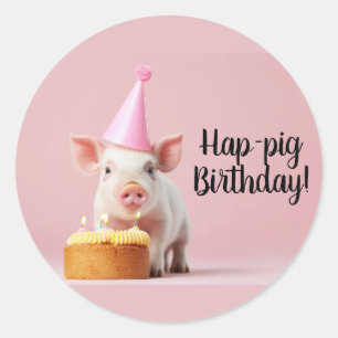 Hap-pig Verjaardag! Ronde Sticker