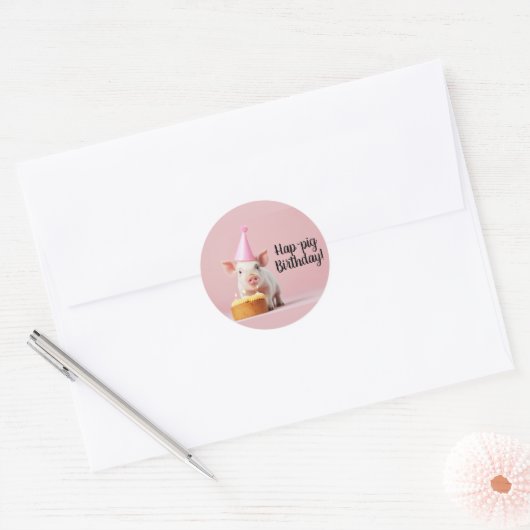 Hap-pig Verjaardag! Ronde Sticker (Envelop)
