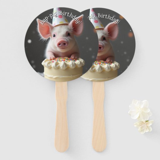 Hap varken Verjaardag Handwaaier (Voorkant en achterkant)