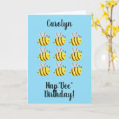 HapBee Birthday, leuke bijen gepersonaliseerde ver Kaart (Gele Bloem)