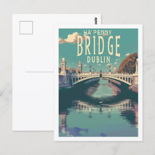 Ha'penny Bridge Dublin Vintage Beroemde Reisplaats Briefkaart