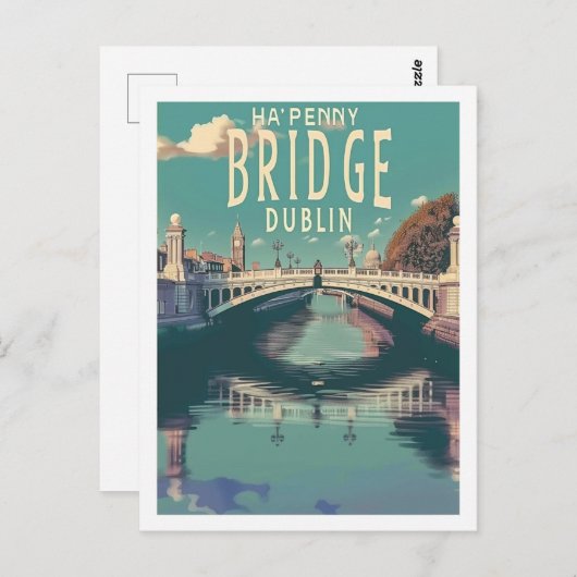 Ha'penny Bridge Dublin Vintage Beroemde Reisplaats Briefkaart (Voorkant / Achterkant)