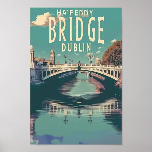 Ha'penny Bridge Dublin Vintage Beroemde Reisplaats Poster (Voorkant)