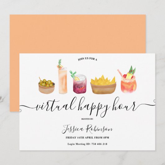 Hapklokalen cocktails waterverf virtuele geluksure kaart (Voorkant / Achterkant)