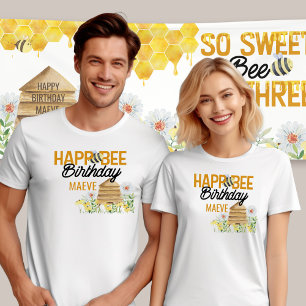 Happ-Bee Verjaardag Bijen Pun hommel en bijenkorf T-shirt