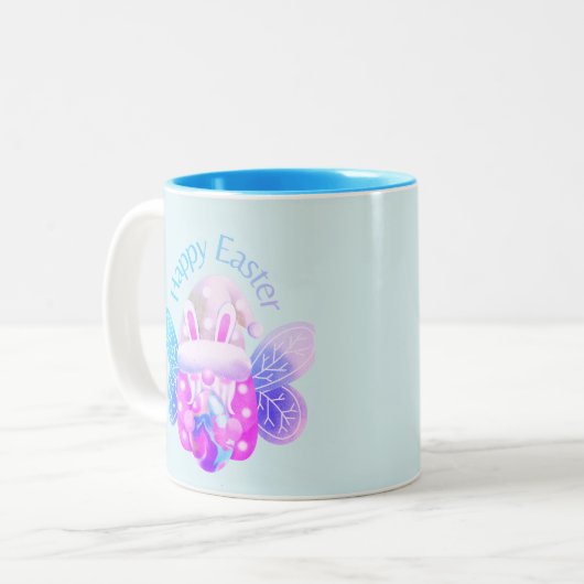 Happ Easter Hand Drawn Gnome Easter Bunny Tweekleurige Koffiemok (Voorkant links)