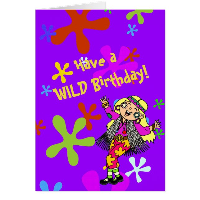 Happie Hippie Flower CHild Birthday Card (Voorkant)