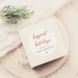 Happiest Feestdagen familienaam & Boho hart Ronde Sticker