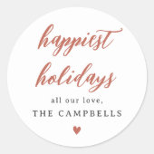 Happiest Feestdagen familienaam & Boho hart Ronde Sticker (Voorkant)