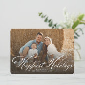 Happiest Feestdagen Fancy Wit Script Classic Foto Feestdagenkaart (Staand voorkant)