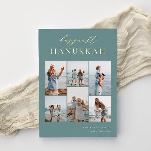 Happiest Hanukkah Elegant 6 Photo Collage Folie Feestdagenkaart