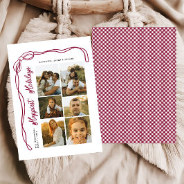 Happiest Holidays Bow Family 6 Photos Plaid Feestdagenkaart
