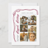 Happiest Holidays Bow Family 6 Photos Plaid Feestdagenkaart (Voorkant)