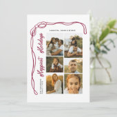 Happiest Holidays Bow Family 6 Photos Plaid Feestdagenkaart (Staand voorkant)