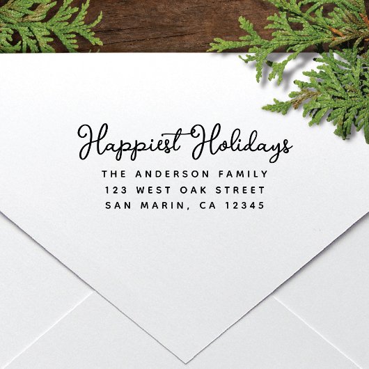 Happiest Holidays Christmas Script Return Address Zelfinktende Stempel