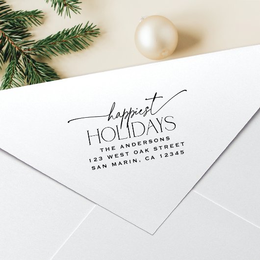 Happiest Holidays Elegant Christmas Return Address Zelfinktende Stempel