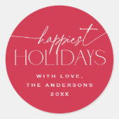Happiest Holidays Elegant Red Christmas Gift Ronde Sticker (Voorkant)