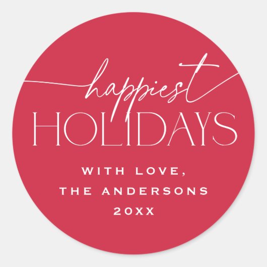 Happiest Holidays Elegant Red Christmas Gift Ronde Sticker (Voorkant)