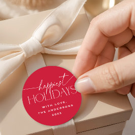 Happiest Holidays Elegant Red Christmas Gift Ronde Sticker