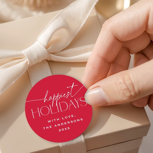 Happiest Holidays Elegant Red Christmas Gift Ronde Sticker