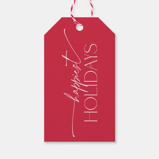 Happiest Holidays Elegant Typography Christmas  Cadeaulabel (Voorkant)