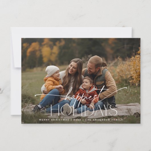 Happiest Holidays Elegant Typography Photo Feestdagenkaart (Voorkant)