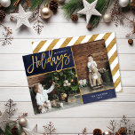 Happiest Holidays Faux Gold Foil 2 Photo Feestdagenkaart<br><div class="desc">Affordable custom printed holiday photo cards with simple templates for customization. This elegant neutral design features a faux gold foil border around a 2 photo collage layout. Modern calligraphy script text says Happiest Holidays. Personalize it with your photos, family name, the year or other custom text. Please note that the...</div>