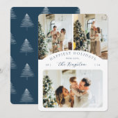 Happiest Holidays | Navy Blue 3 Photo Rounded Feestdagenkaart (Voorkant / Achterkant)