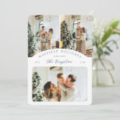 Happiest Holidays | Navy Blue 3 Photo Rounded Feestdagenkaart (Staand voorkant)