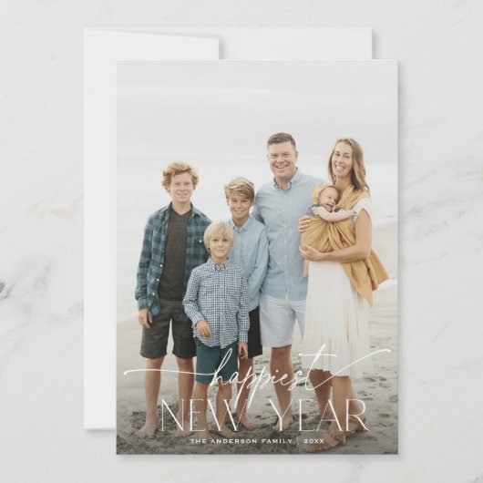 Happiest New Year Elegant Holiday Photo Card Feestdagenkaart (Voorkant)