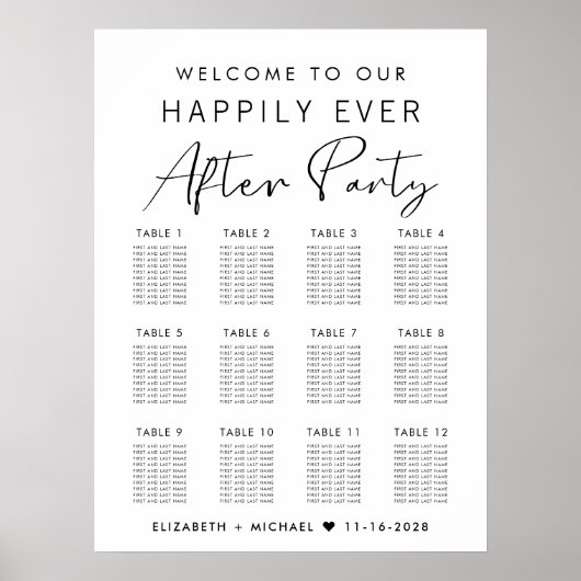 Happily Ever After 12 Tafel Trouwzaalstoelindeling Poster (Voorkant)