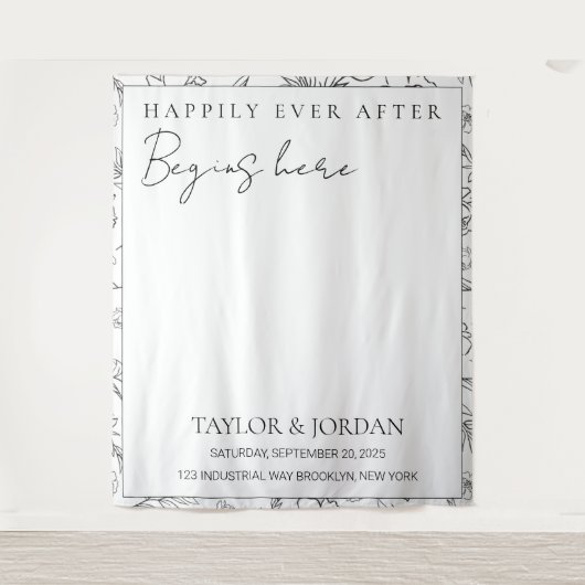 Happily Ever After Begins Here Floral Wedding  Wandkleed (Voorkant)