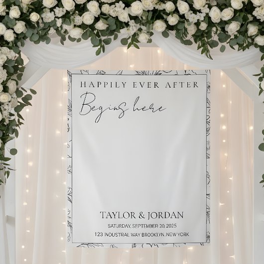 Happily Ever After Begins Here Floral Wedding  Wandkleed