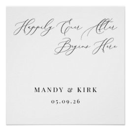 Happily Ever After Begins Here Wedding Backdrop  Perfect Poster