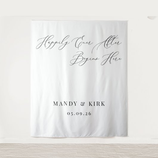 Happily Ever After Begins Hier Trouw Achtergrond Wandkleed (Voorkant)