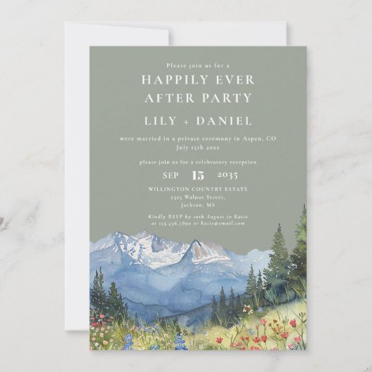 Happily Ever After Berg Bloemige Salie Bruiloft Kaart (Voorkant)